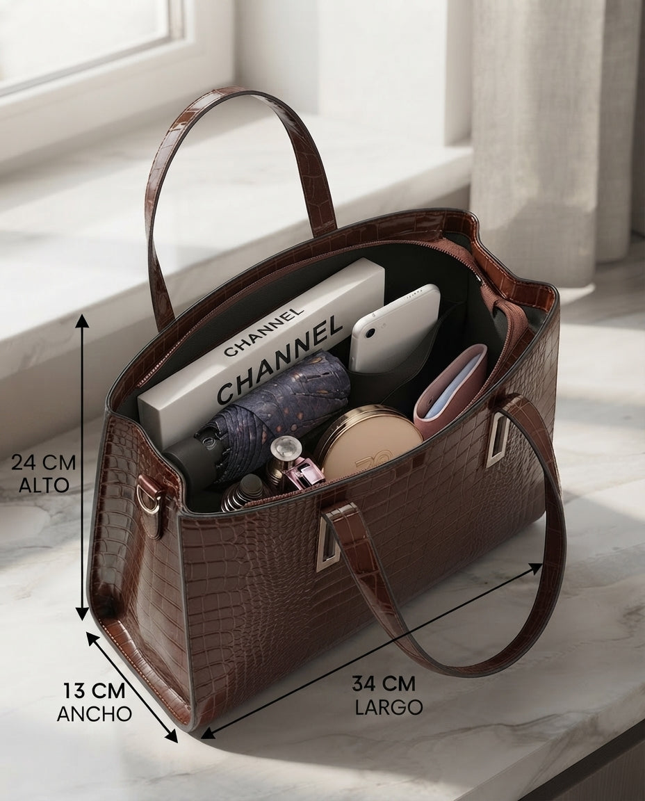 Bolso Tote Estructurado Elena - Efecto Cocodrilo