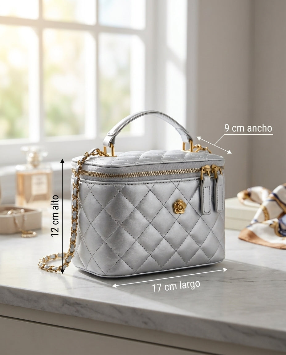 Bolso Vanidad Valentina - Estuche Acolchado con Cadena Dorada